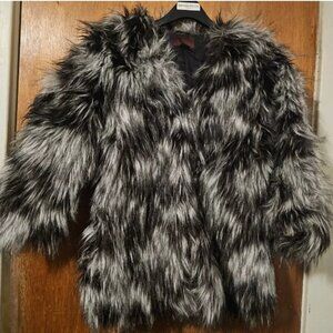 H&M Size 4 Black and White Festival/Rave Style Faux Fox Fur Coat